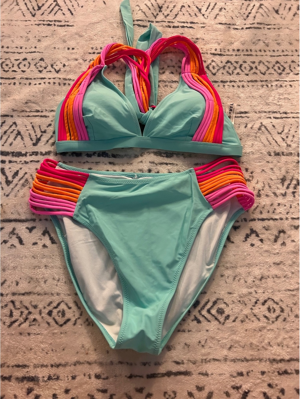 POPVIL Women's XL Two-Piece Bikini Swimsuit with Colorful Strap Detail